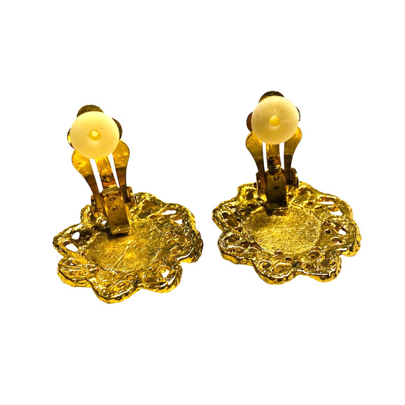 Vintage Clip On Earrings Gold Surround Style Rounds Faux Pearl Beads 1980's Chic - Picture 4 of 7